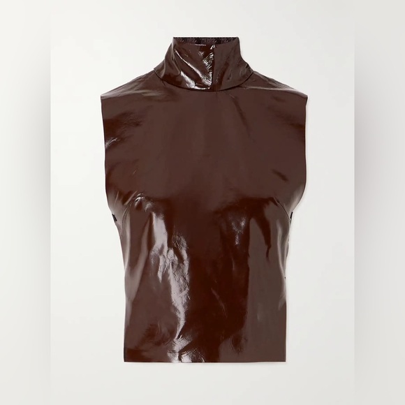 DRIES VAN NOTEN - Brown glossed-leather turtleneck top
